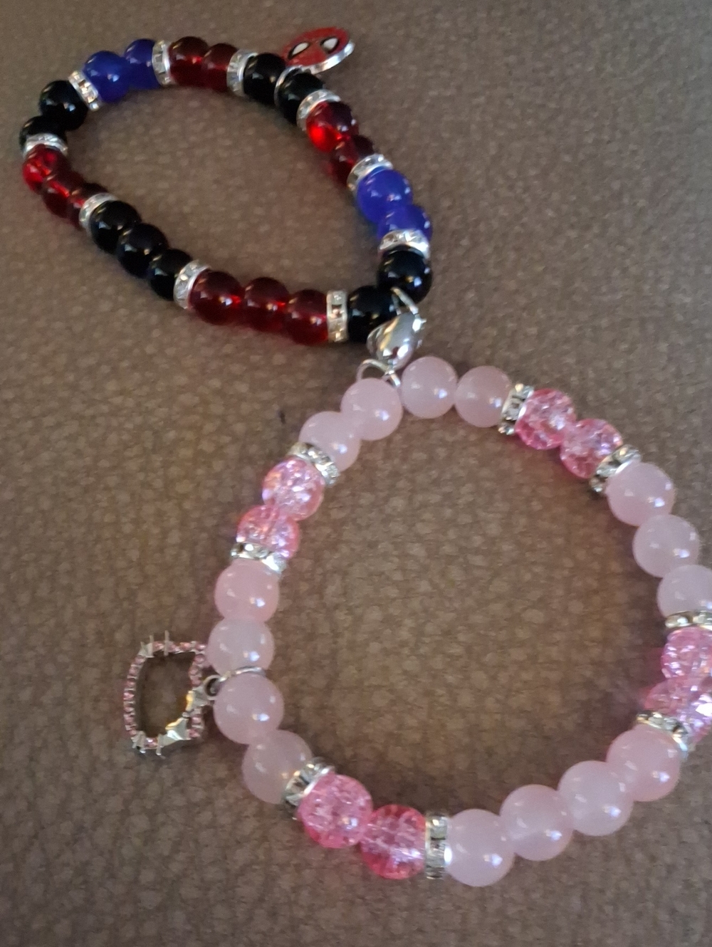 Beaded Stretch Bracelet with Little Kitty Charm And Spiderman Attached